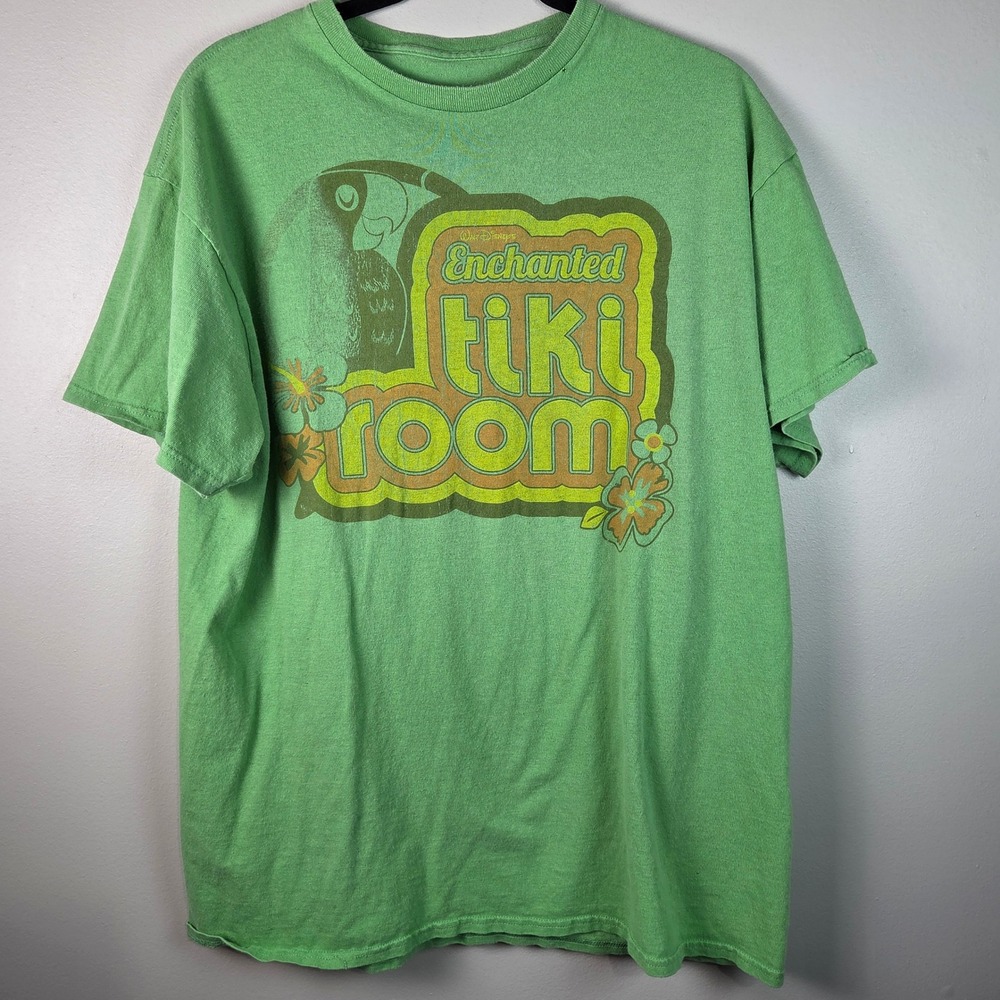 Disney Parks Enchanted Tiki Room T-Shirt Mens L Green Fair Graphic Retro Tee
